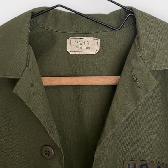 VTG US Air Force Military Army Jacket Shirt S/M Green Utility Uniform 14.5x31 - Picture 2 of 12